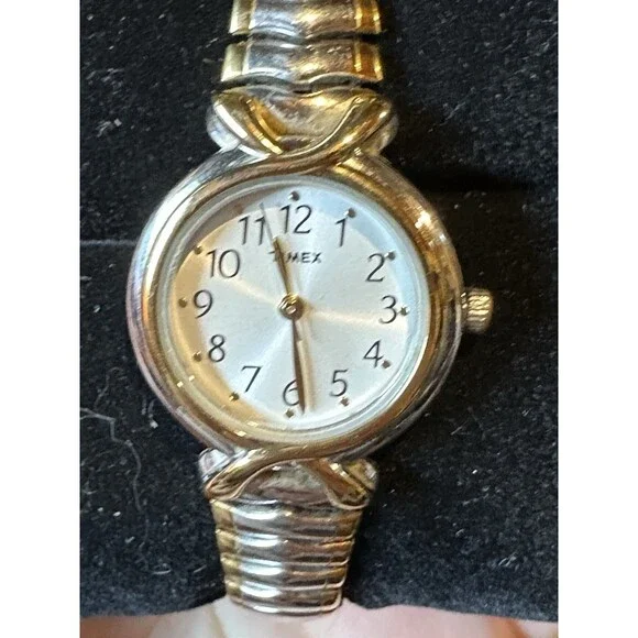 Timex watch women's elastic band Gold Silver Tones Circle Face classic casual - Picture 12 of 12